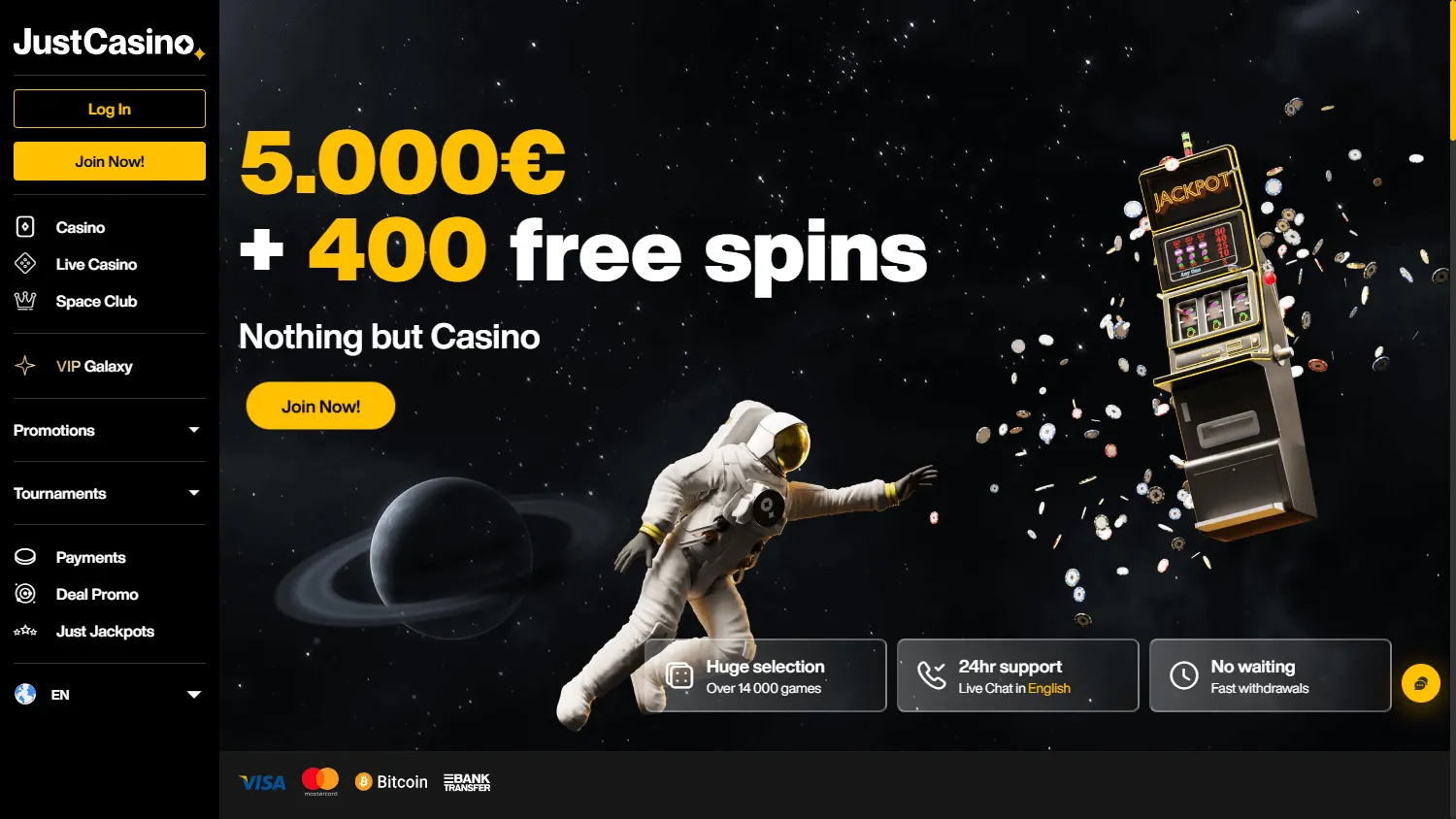 Q7 Casino desktop home with casino games and account options